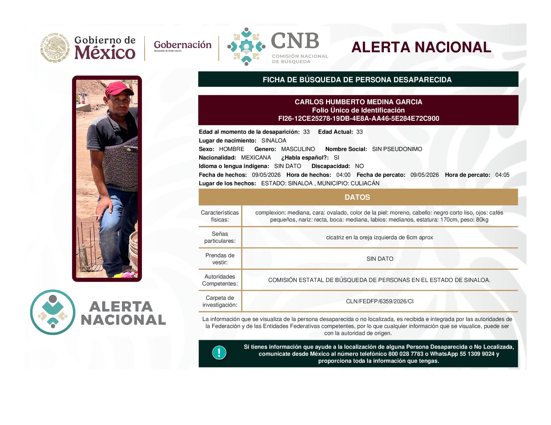 Persona desaparecida Carlos Humberto Medina Garcia