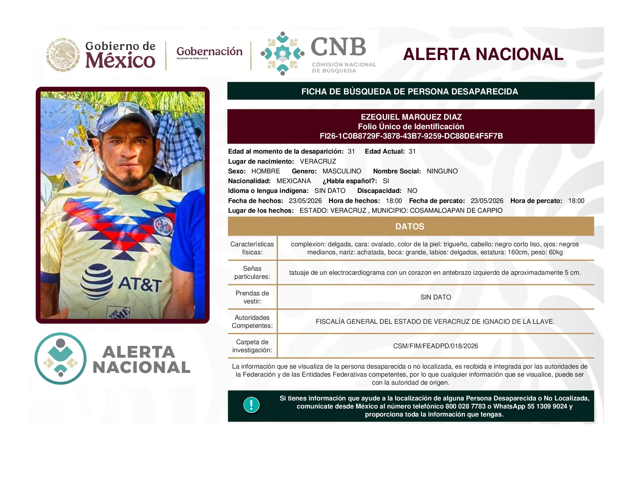 Persona desaparecida Ezequiel Marquez Diaz