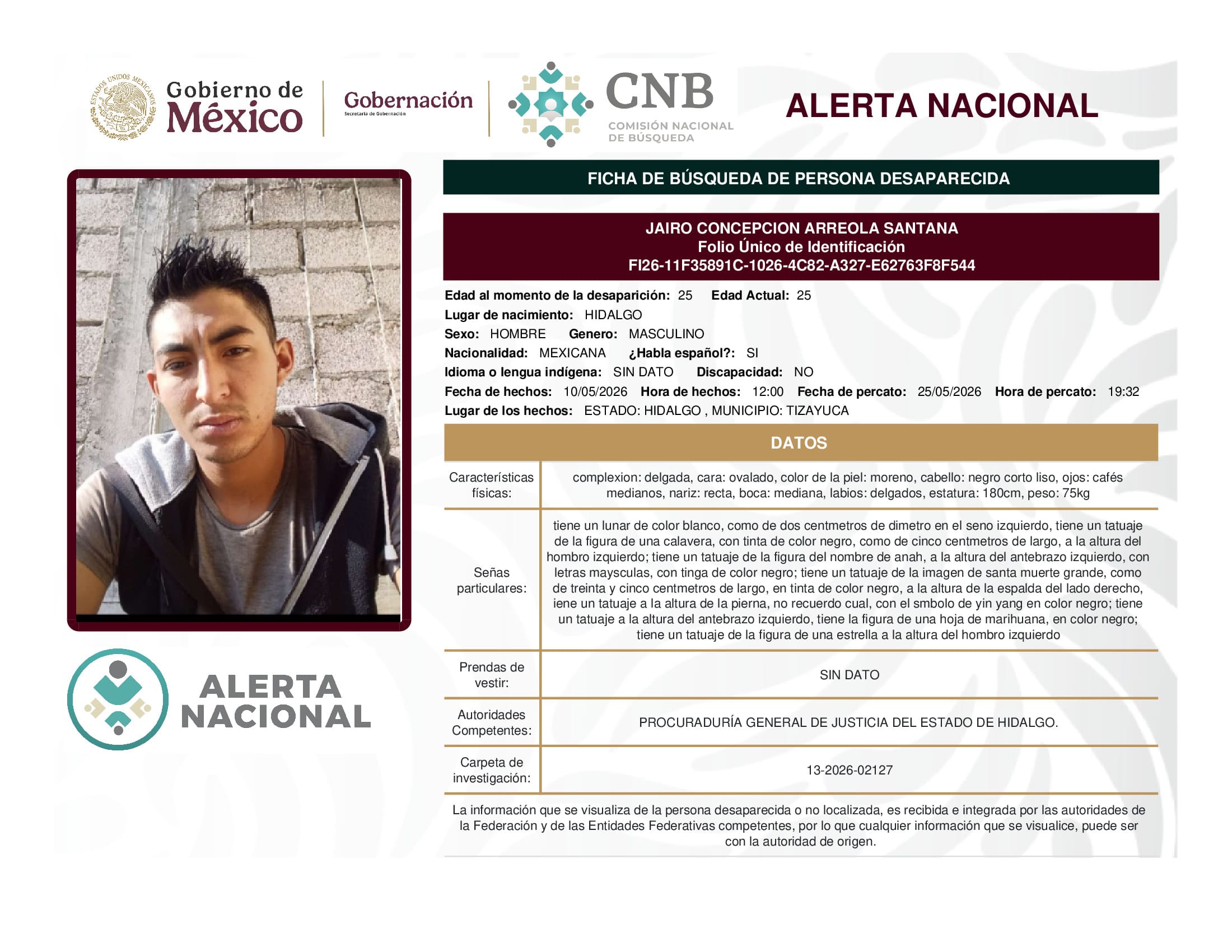 Persona desaparecida Jairo Concepcion Arreola Santana