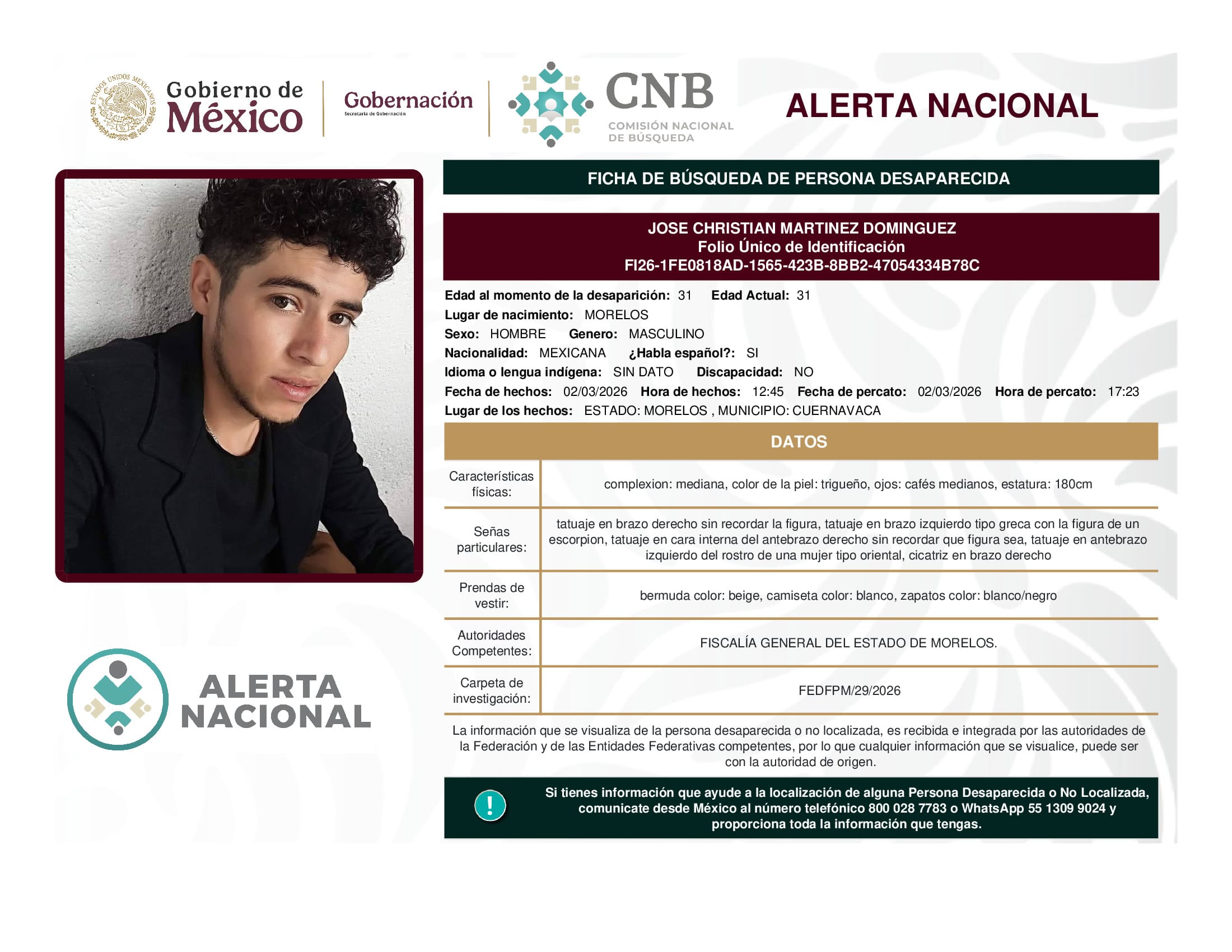 Persona desaparecida Jose Christian Martinez Dominguez