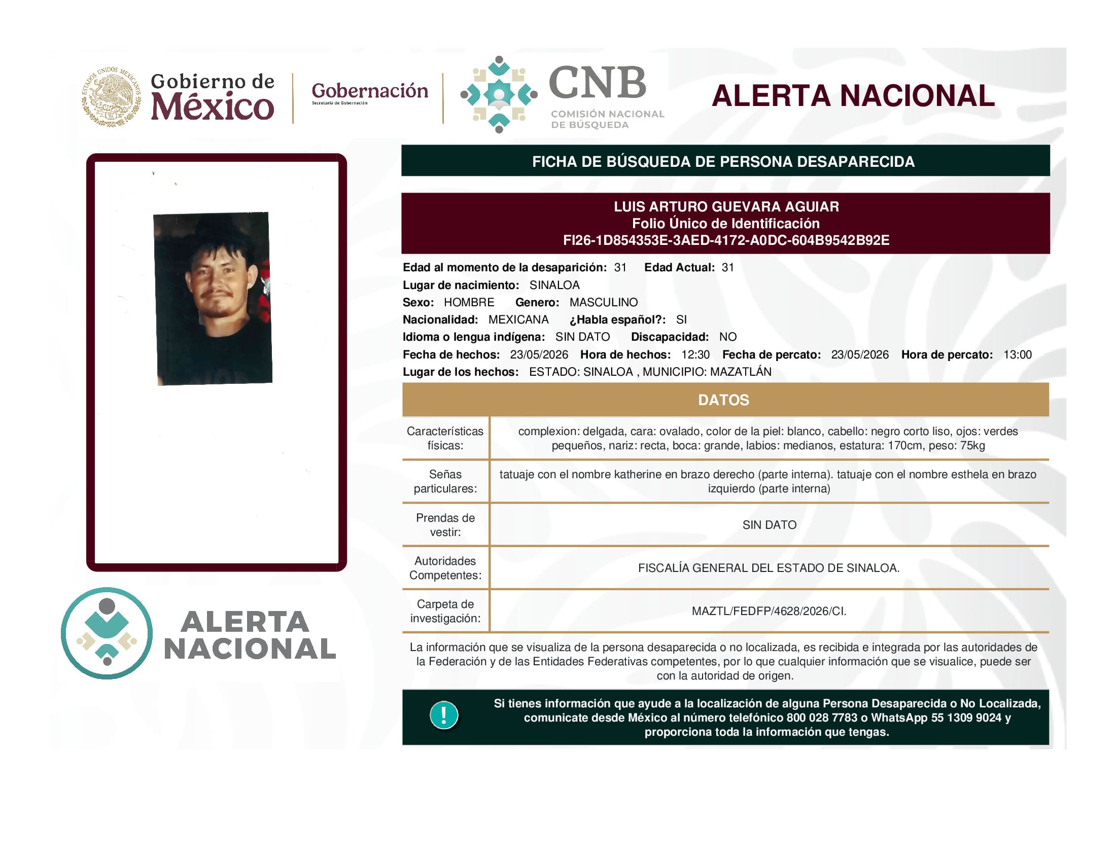Persona desaparecida Luis Arturo Guevara Aguiar