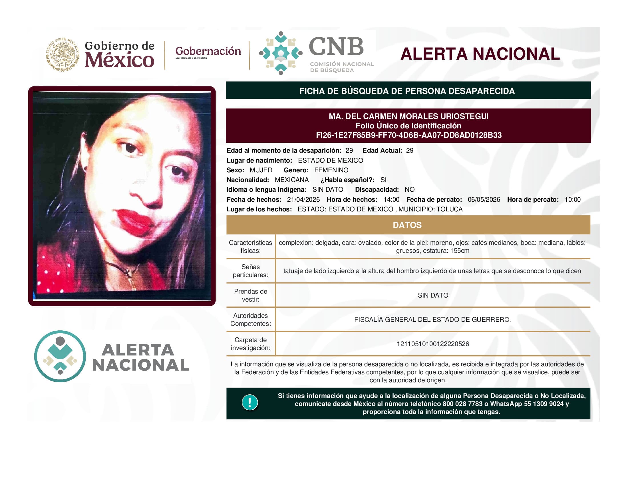 Persona desaparecida Ma. Del Carmen Morales Uriostegui