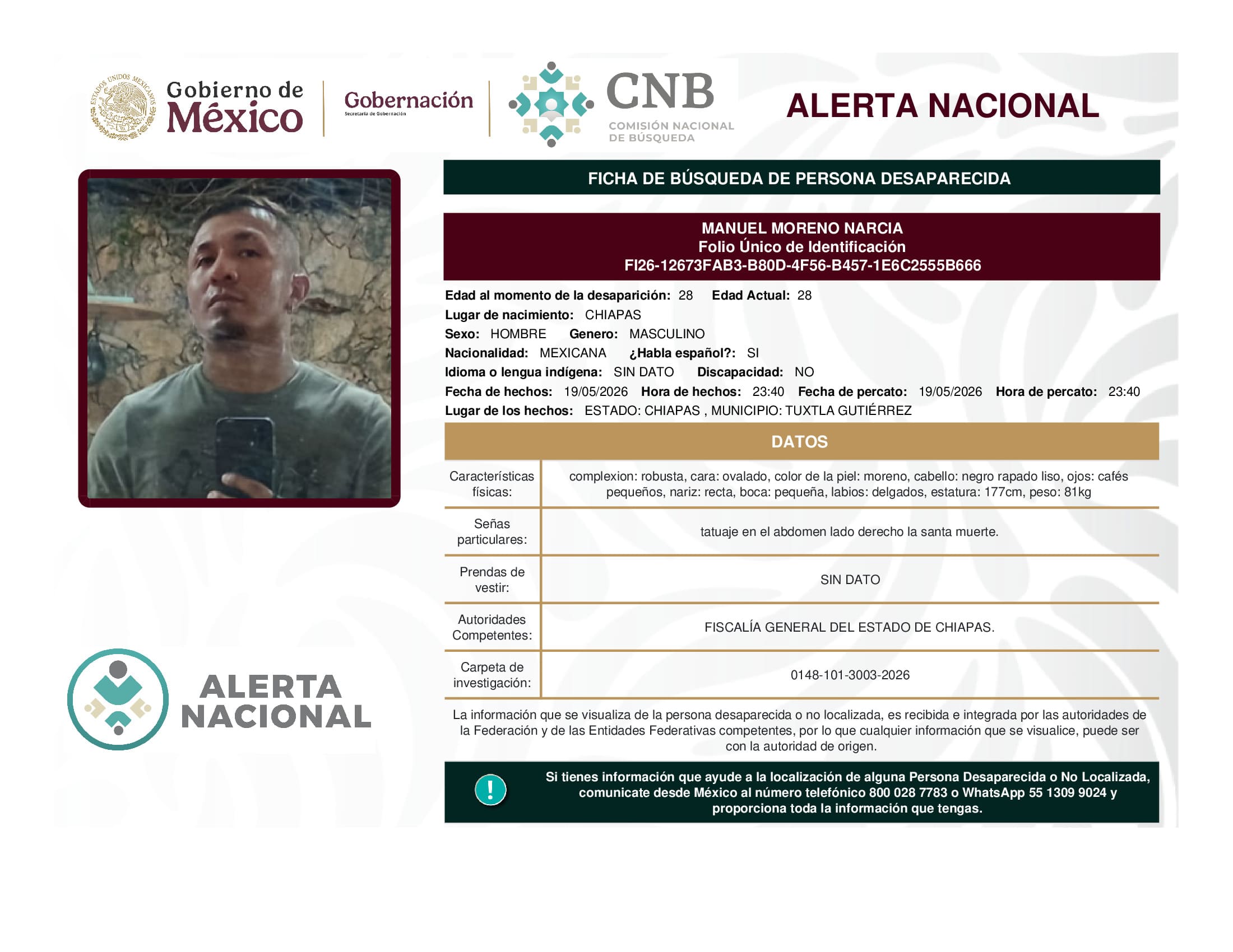 Persona desaparecida Manuel Moreno Narcia