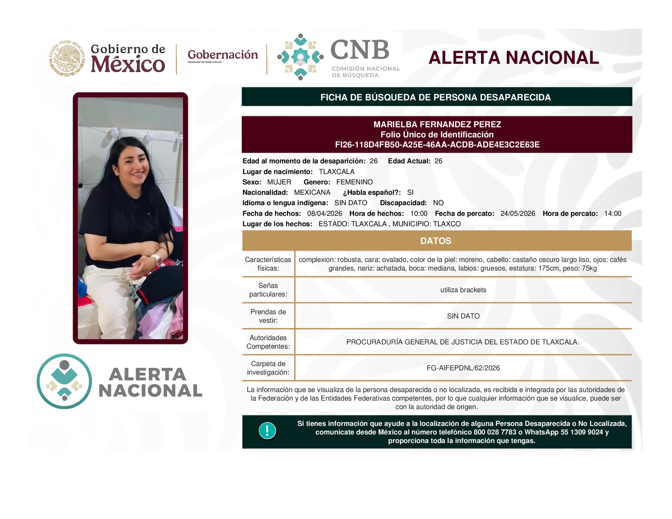 Persona desaparecida Marielba Fernandez Perez