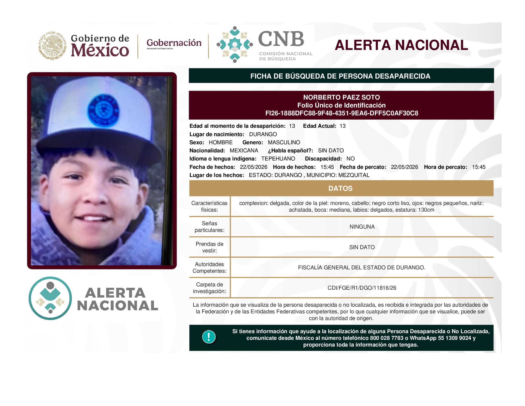 Persona desaparecida Norberto Paez Soto
