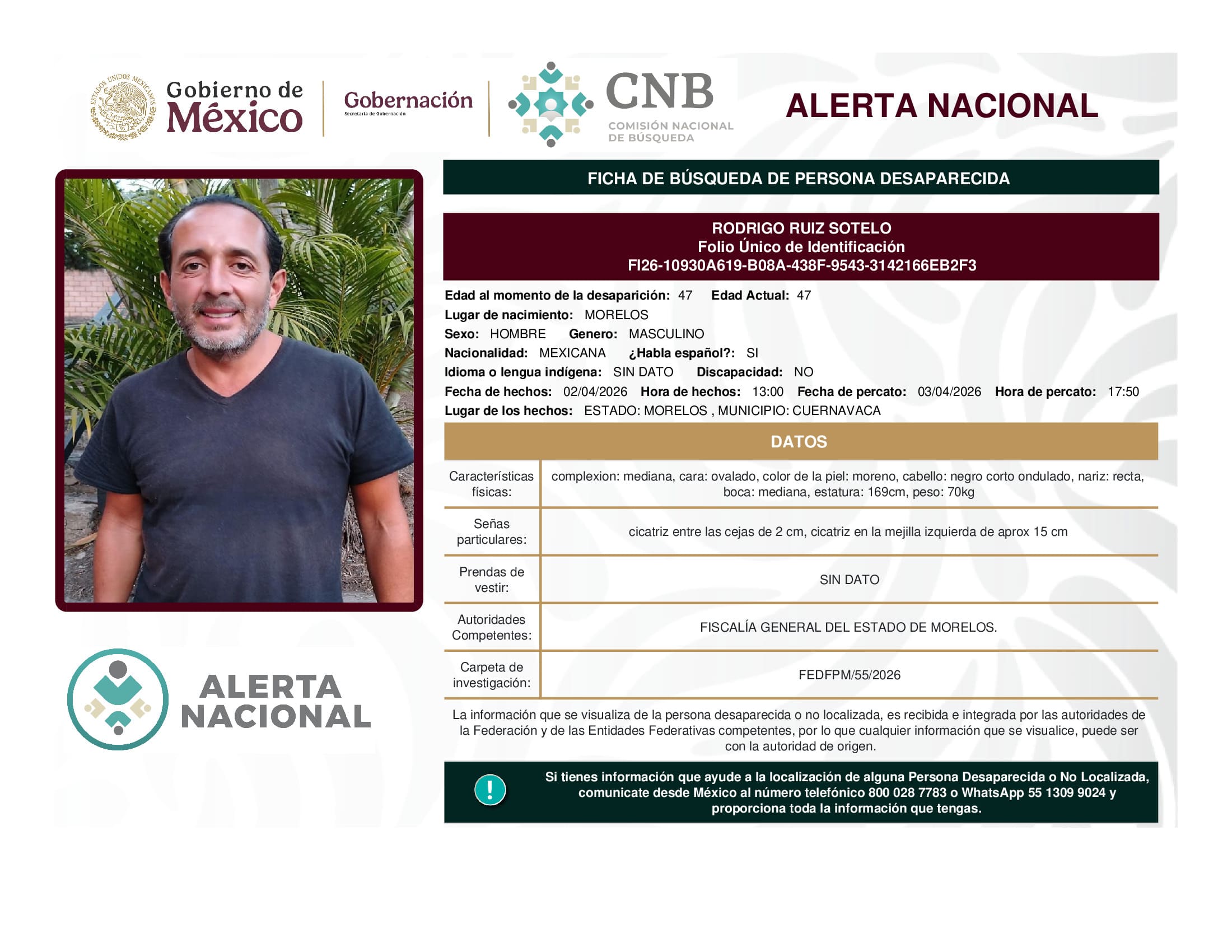 Persona desaparecida Rodrigo Ruiz Sotelo
