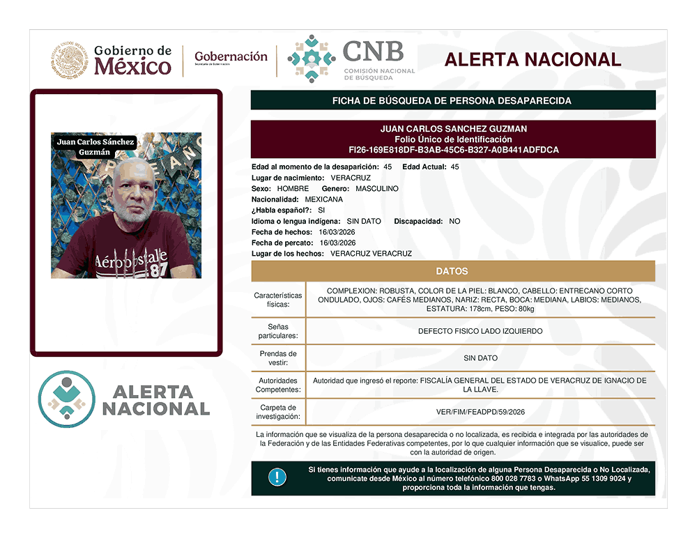 Persona desaparecida Juan Carlos Sánchez