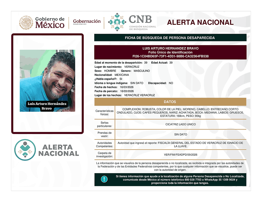 Persona desaparecida Luis Arturo Herández