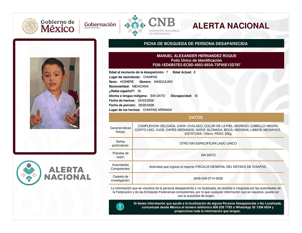 Persona desaparecida Manuel Alexander