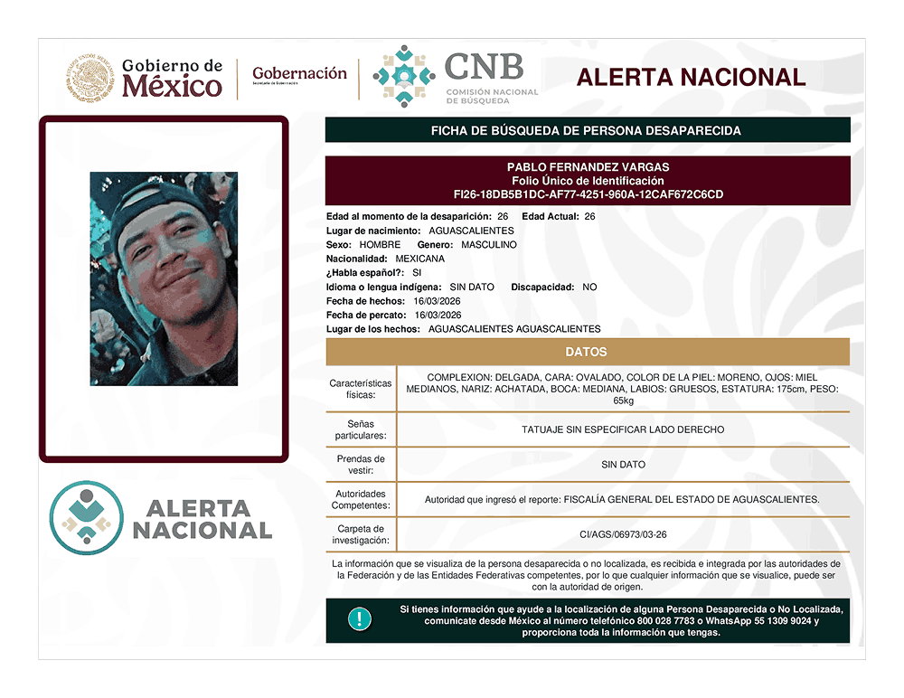 Persona desaparecida Pablo Fernández