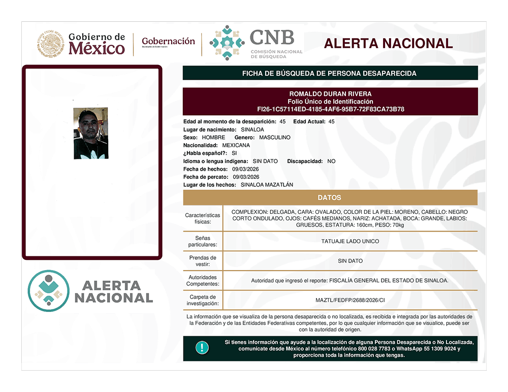 Persona desaparecida Romaldo Durán