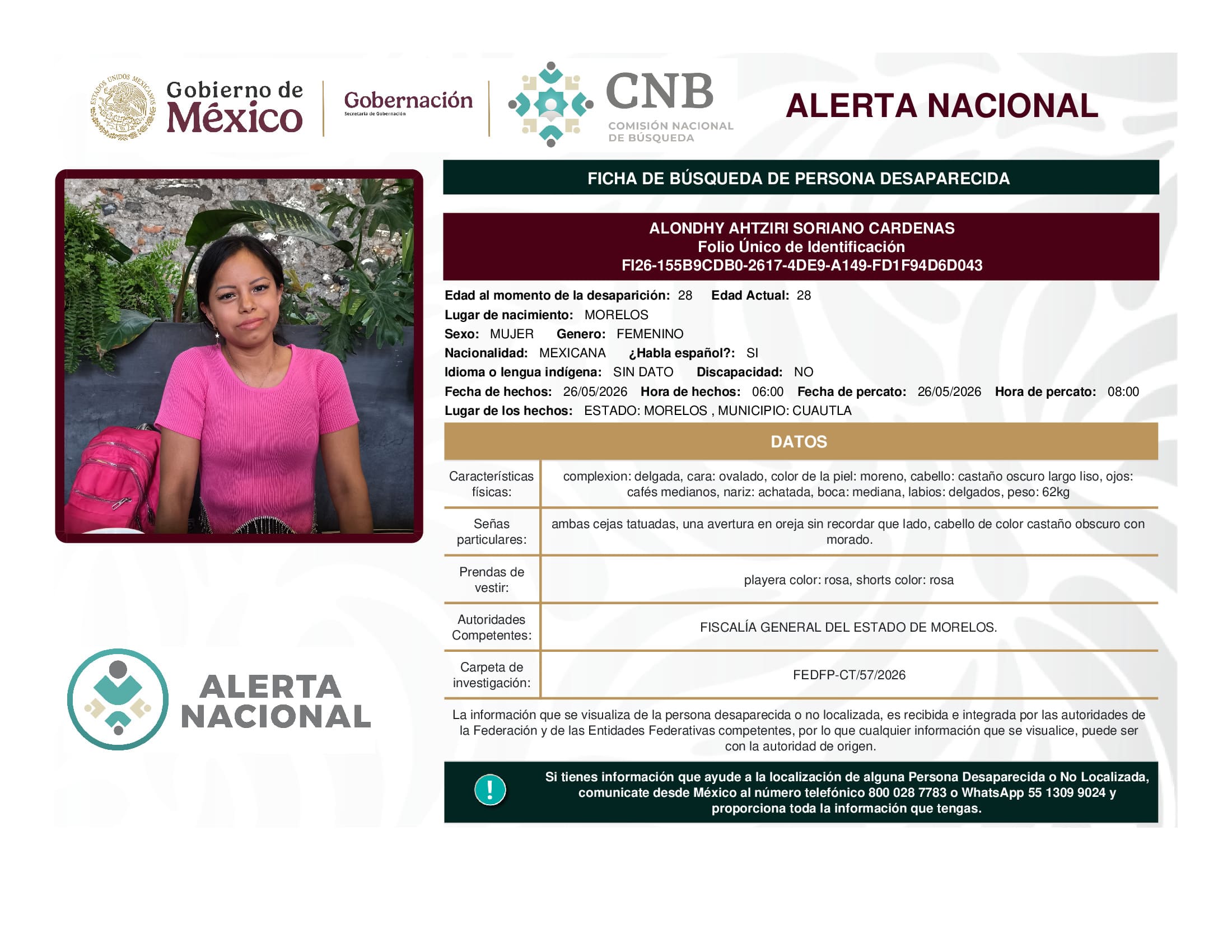 Persona desaparecida Alondhy Ahtziri Soriano Cardenas
