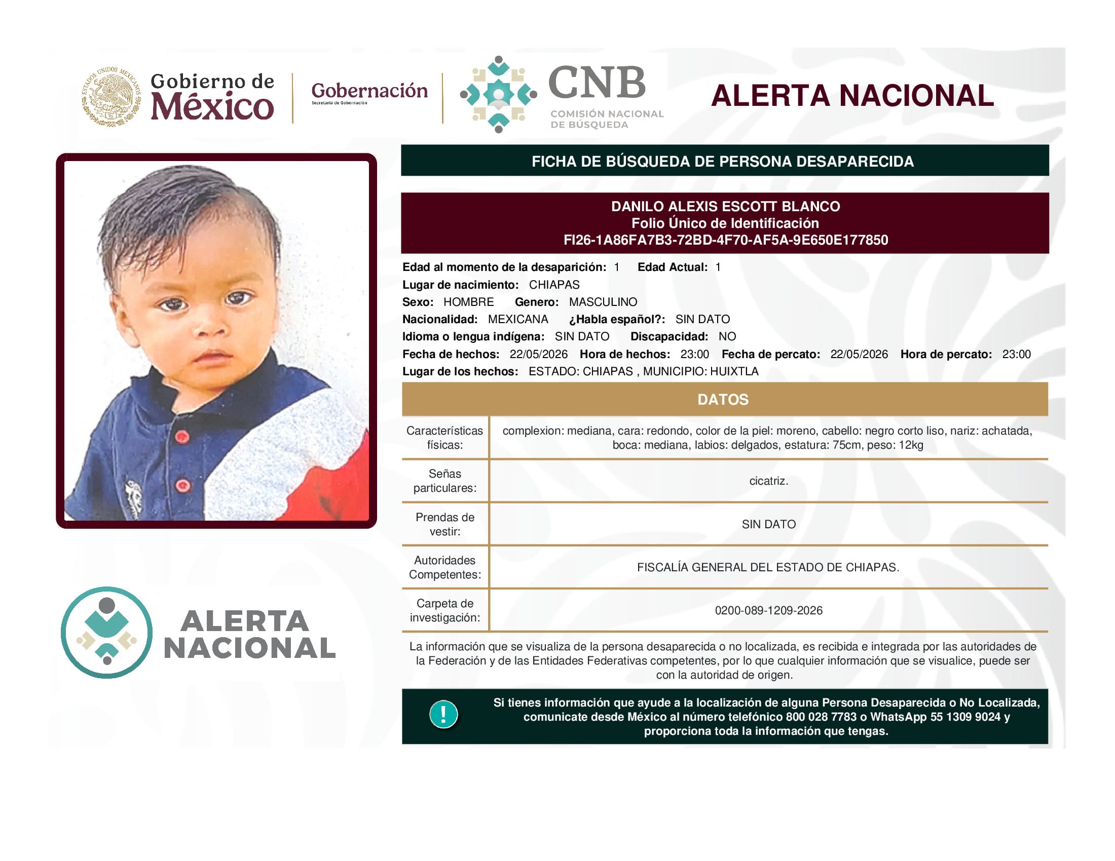 Persona desaparecida Danilo Alexis Escott Blanco
