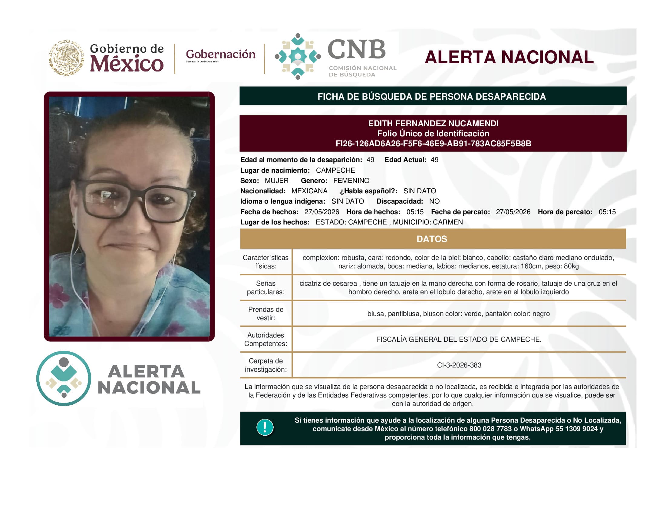 Persona desaparecida Edith Fernandez Nucamendi