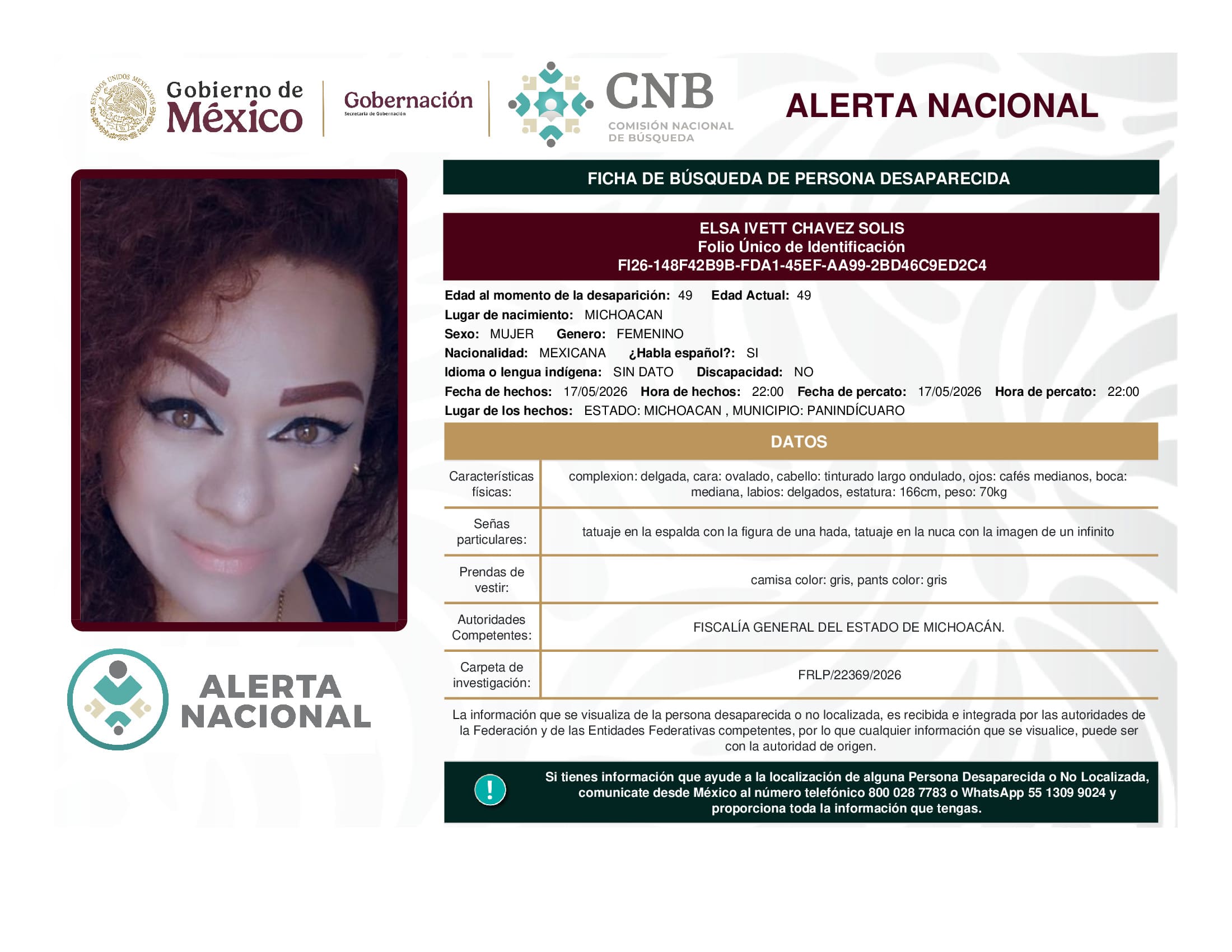 Persona desaparecida Elsa Ivett Chavez Solis