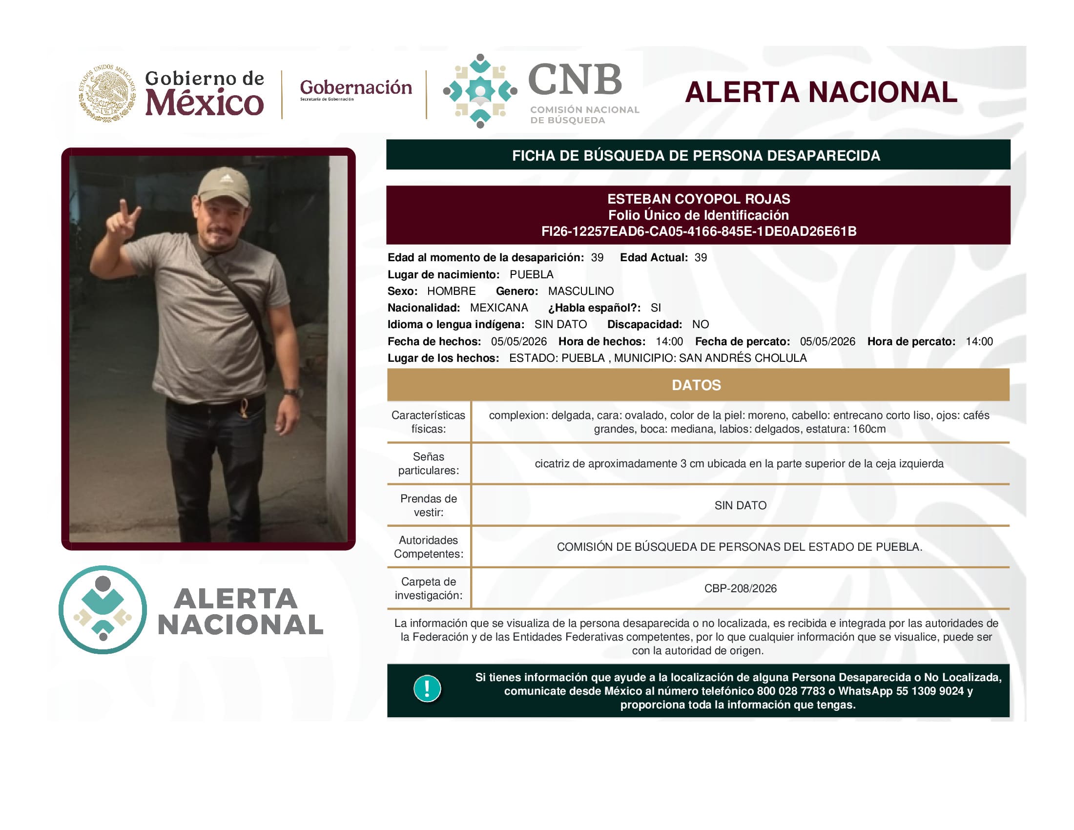 Persona desaparecida Esteban Coyopol Rojas
