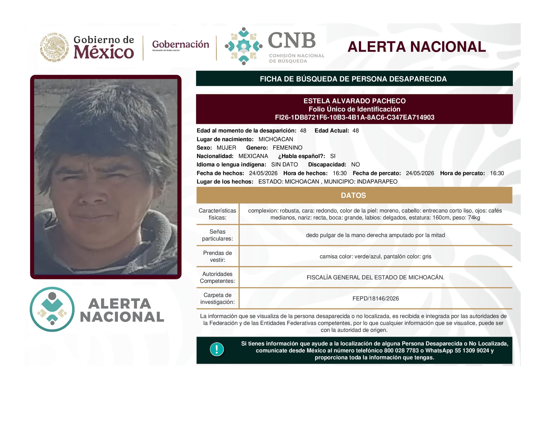Persona desaparecida Estela Alvarado Pacheco