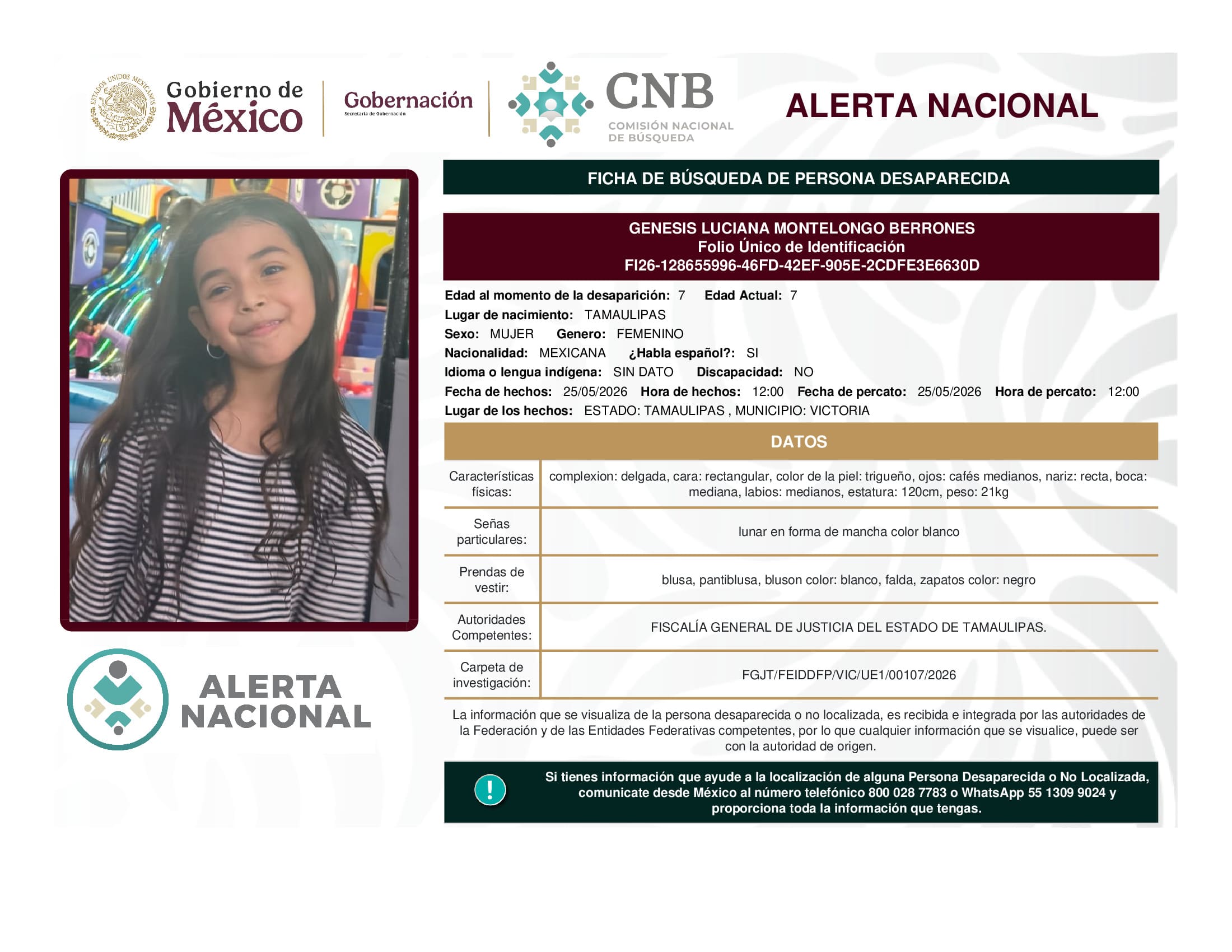 Persona desaparecida Genesis Luciana Montelongo Berrones
