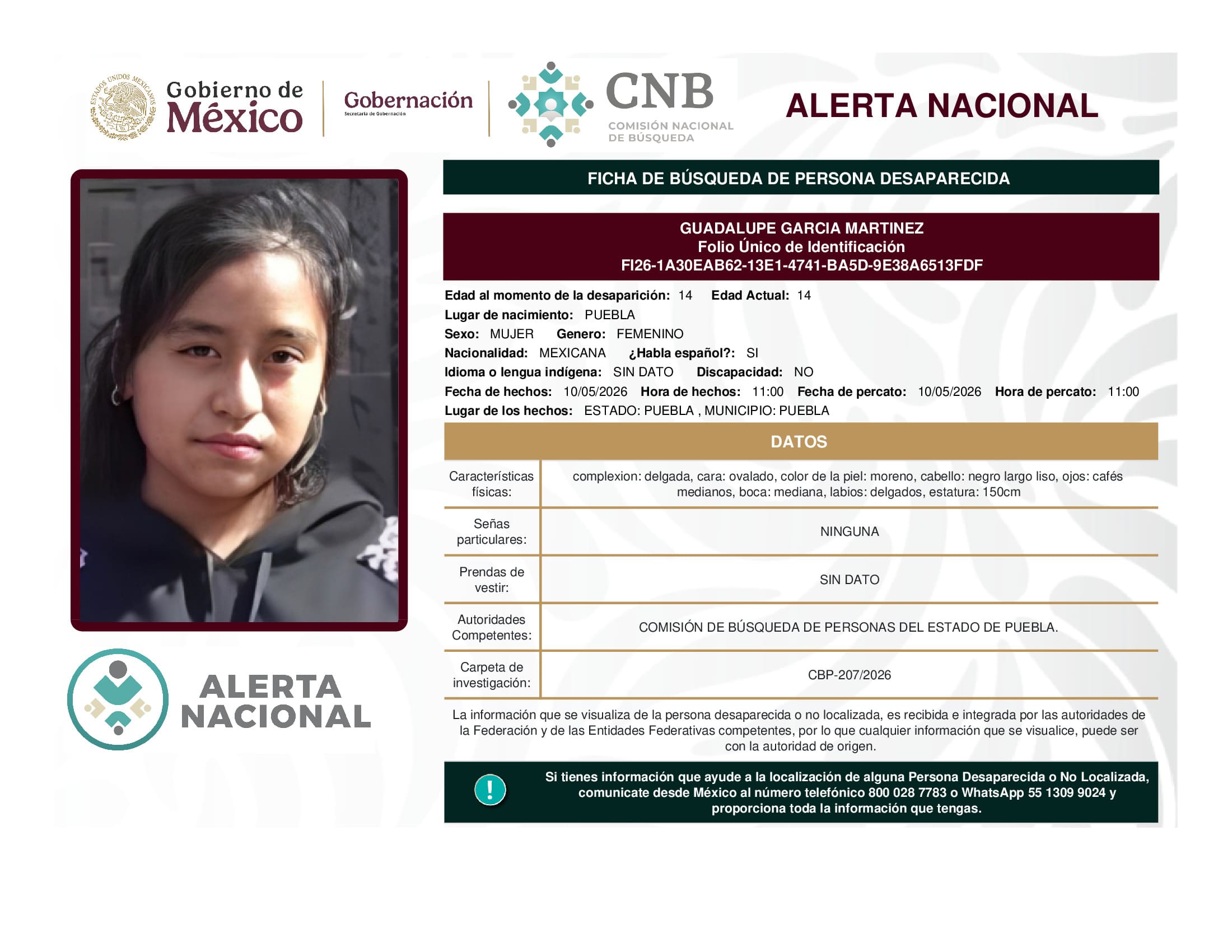 Persona desaparecida Guadalupe Garcia Martinez