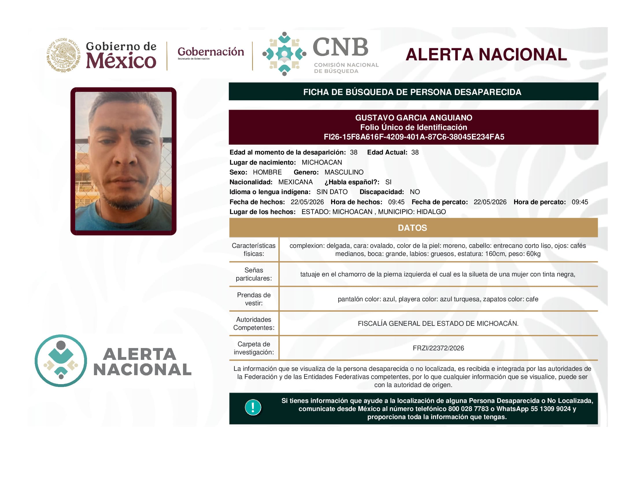Persona desaparecida Gustavo Garcia Anguiano