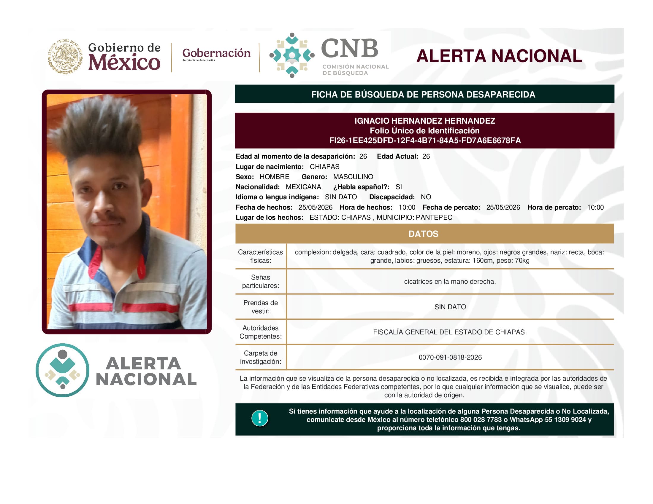Persona desaparecida Ignacio Hernandez Hernandez