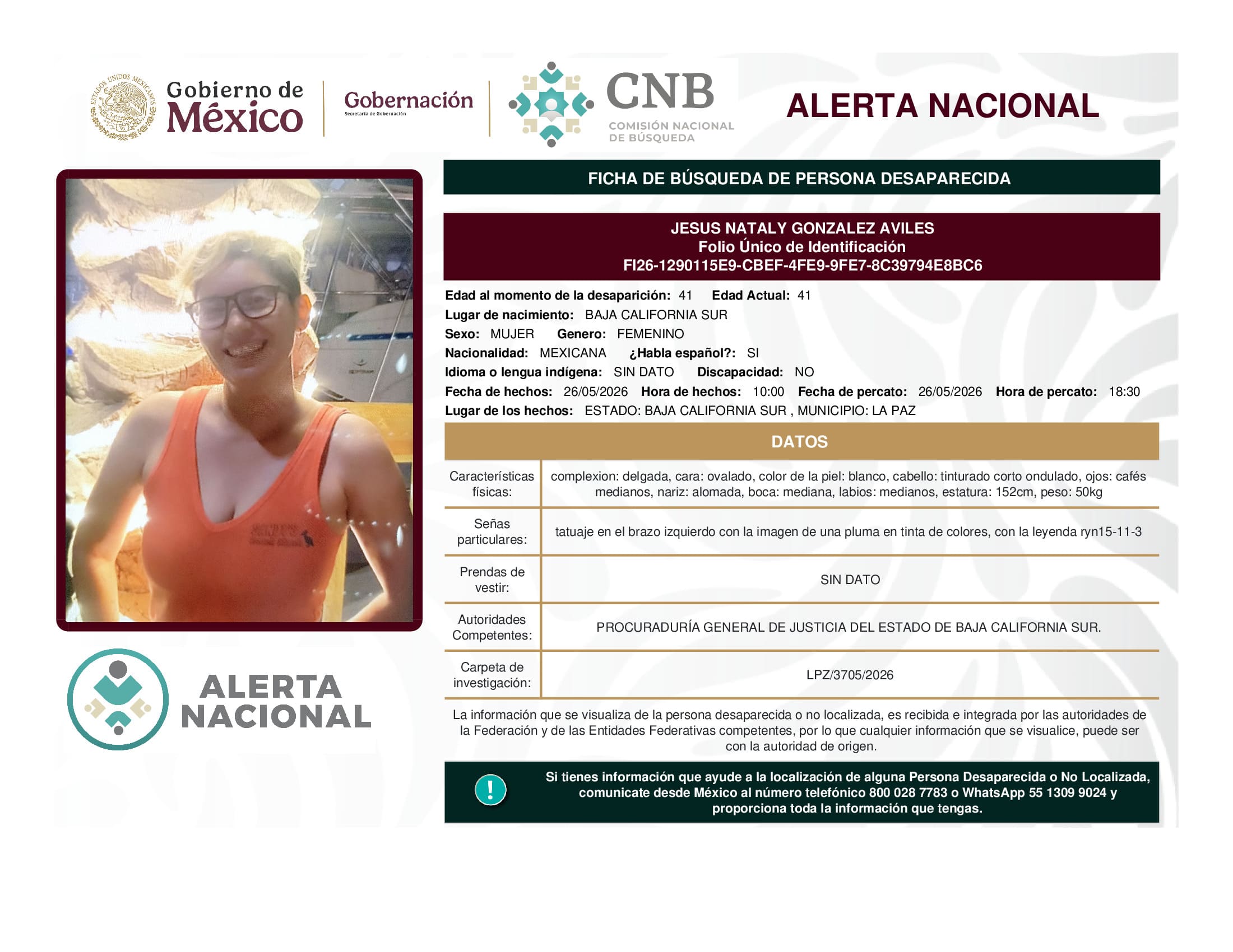 Persona desaparecida Jesus Nataly Gonzalez Aviles