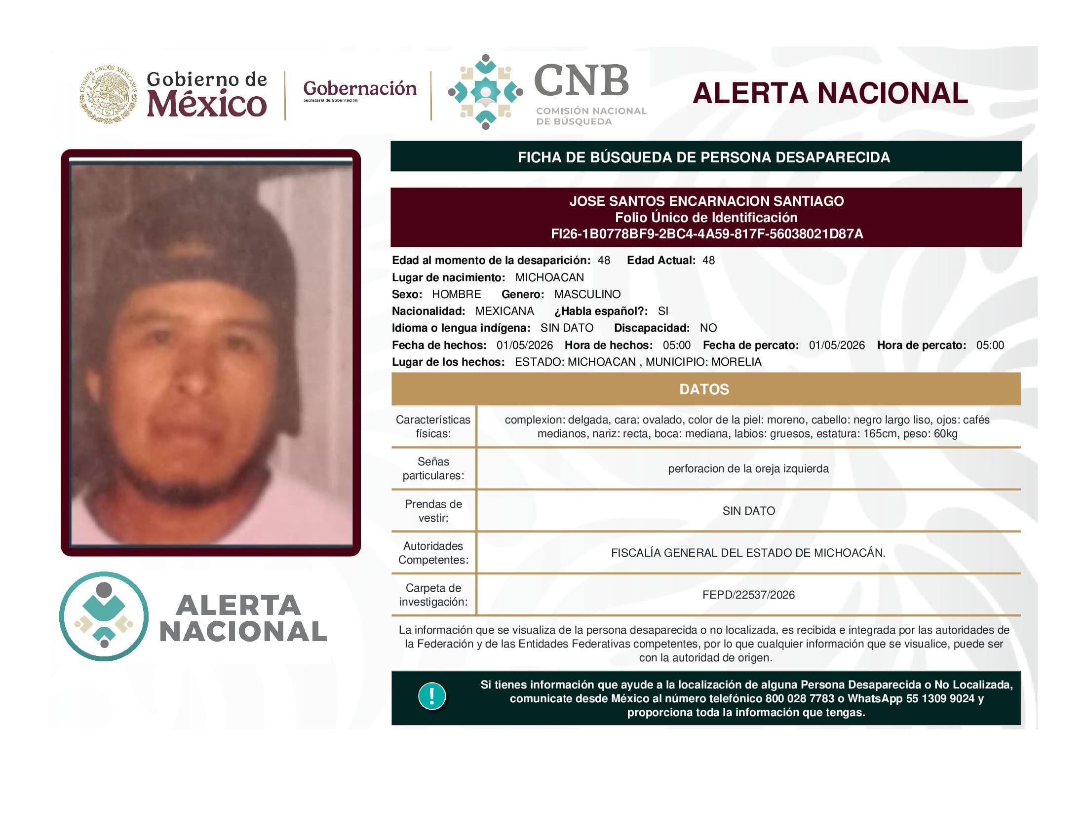 Persona desaparecida Jose Santos Encarnacion Santiago