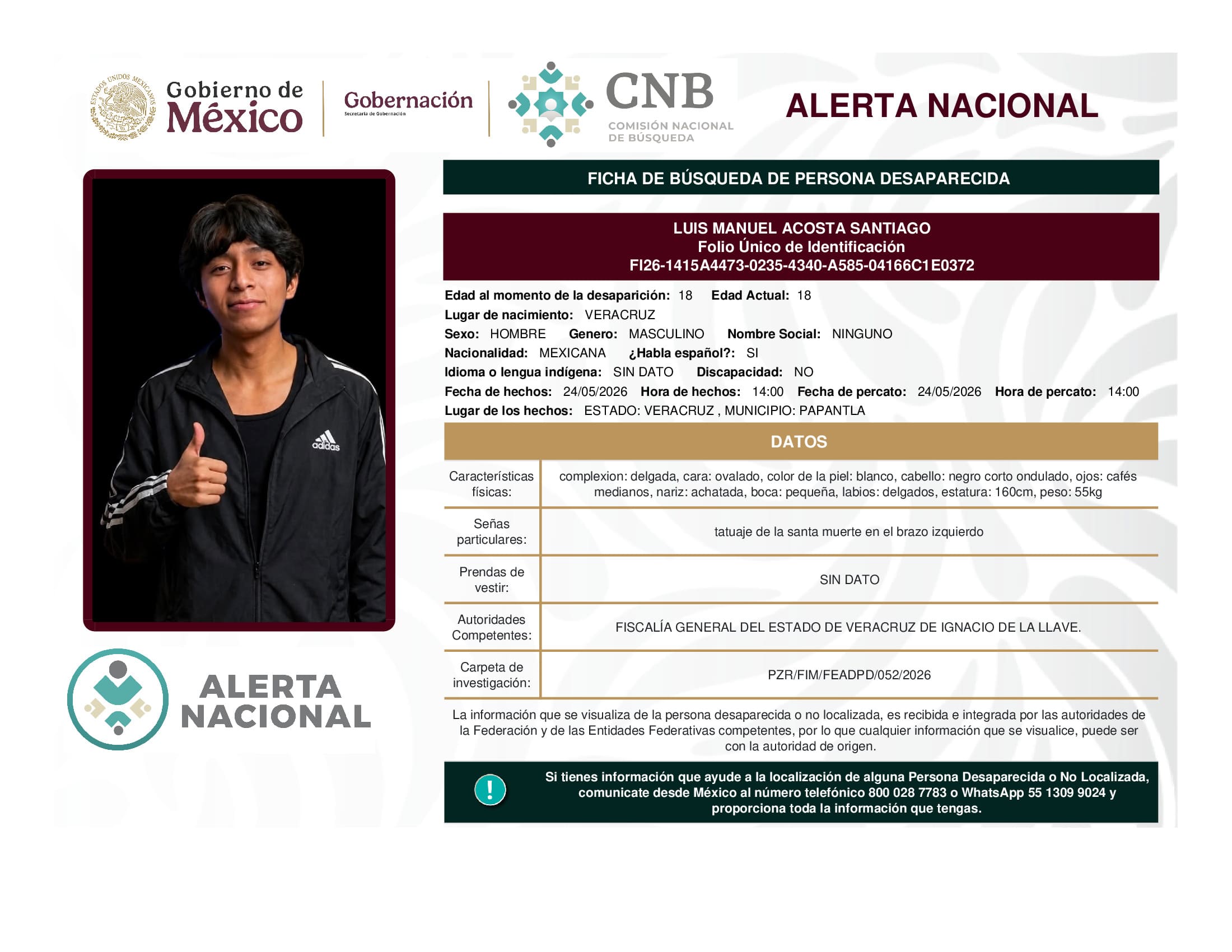 Persona desaparecida Luis Manuel Acosta Santiago