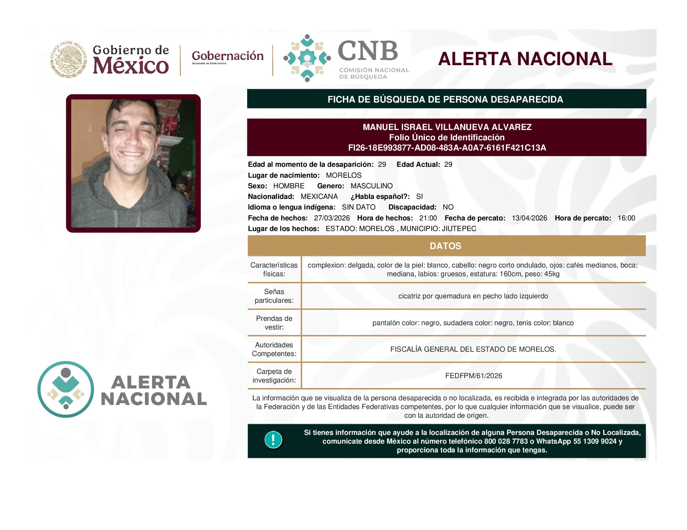 Persona desaparecida Manuel Israel Villanueva Alvarez