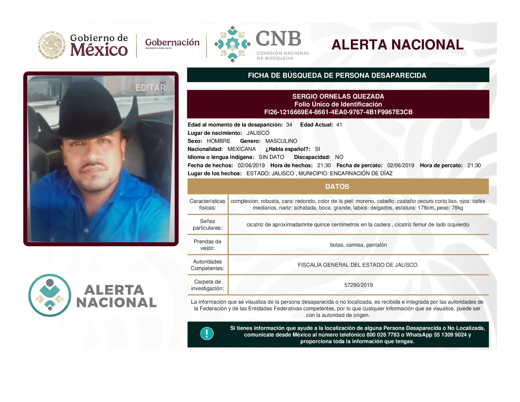 Persona desaparecida Sergio Ornelas Quezada
