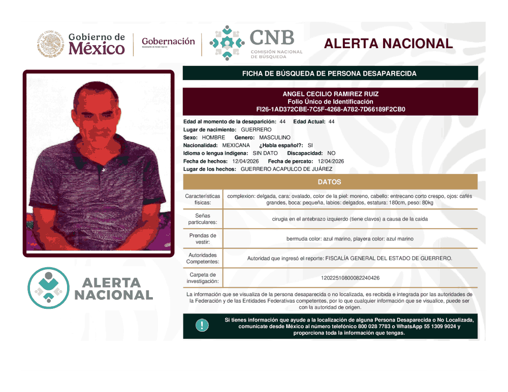 Persona desaparecida Ángel Cecilio Ramírez Ruíz