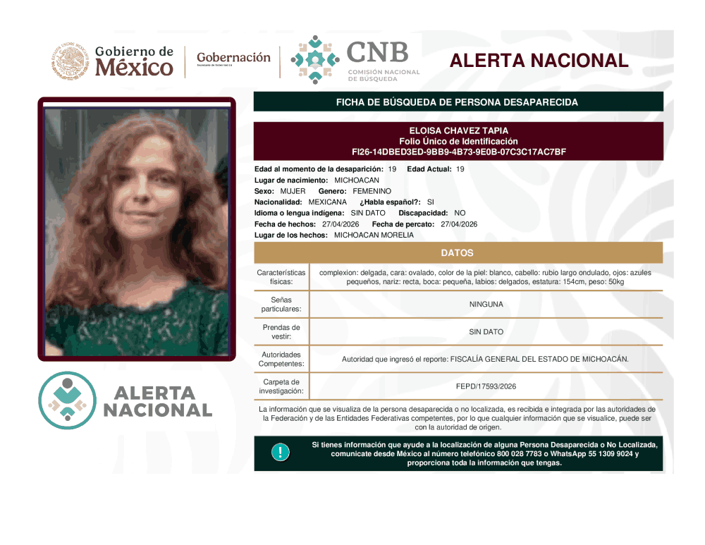 Persona desaparecida Eloisa Chávez Tapia