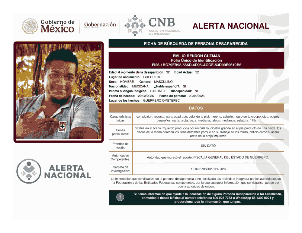Persona desaparecida Emilio Rendon Gúzman