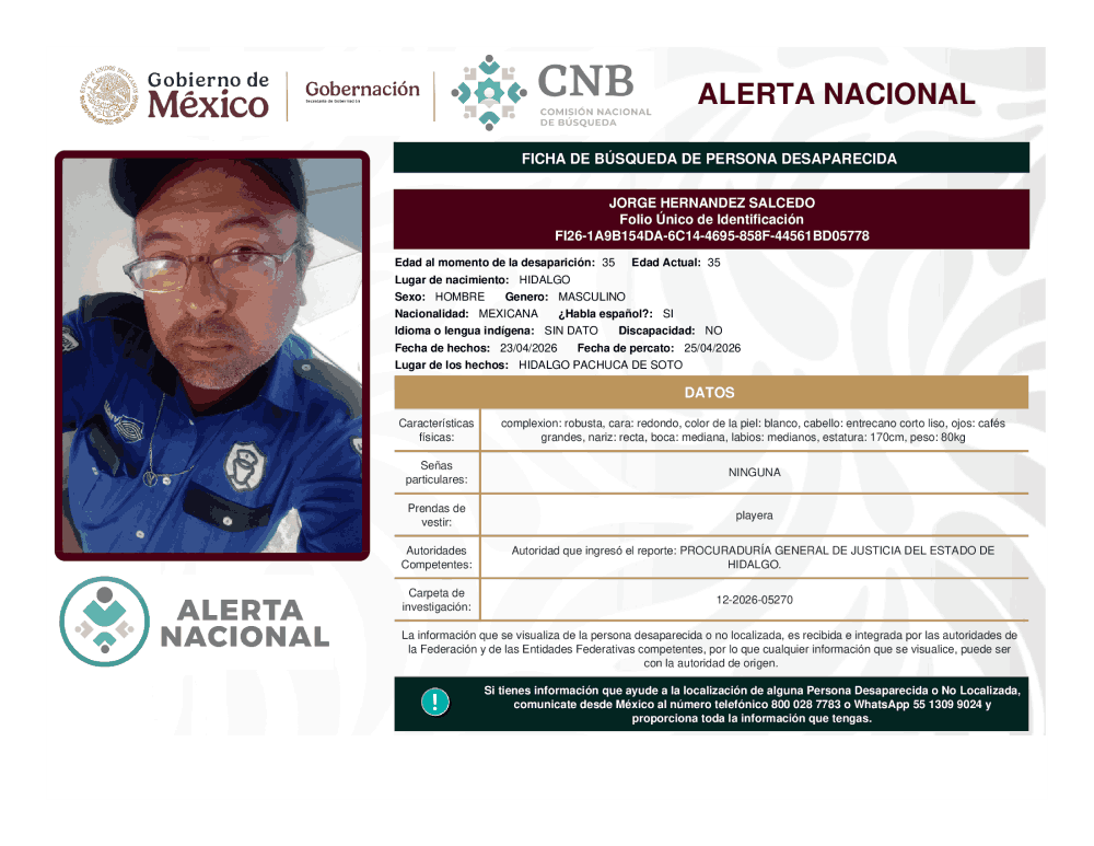 Persona desaparecida Jorge Hernández Salcedo