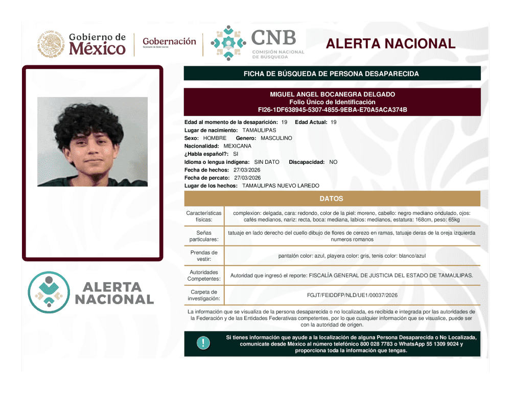 Persona desaparecida Miguel Angel Bocanegra Delgado