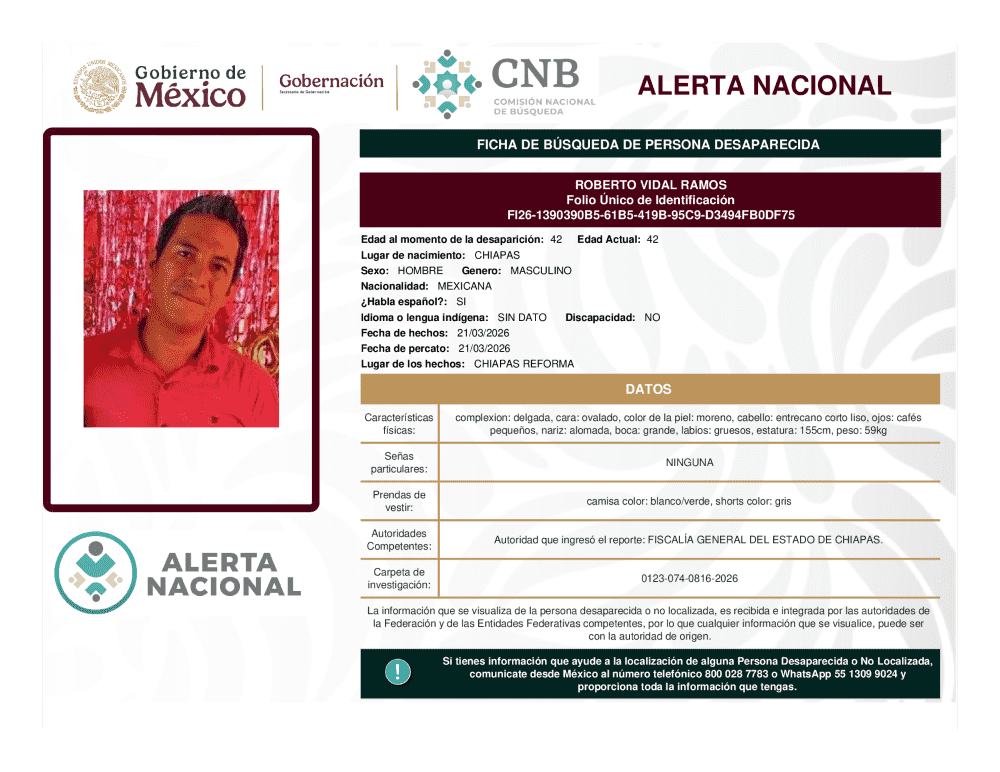 Persona desaparecida Roberto Vidal Ramos