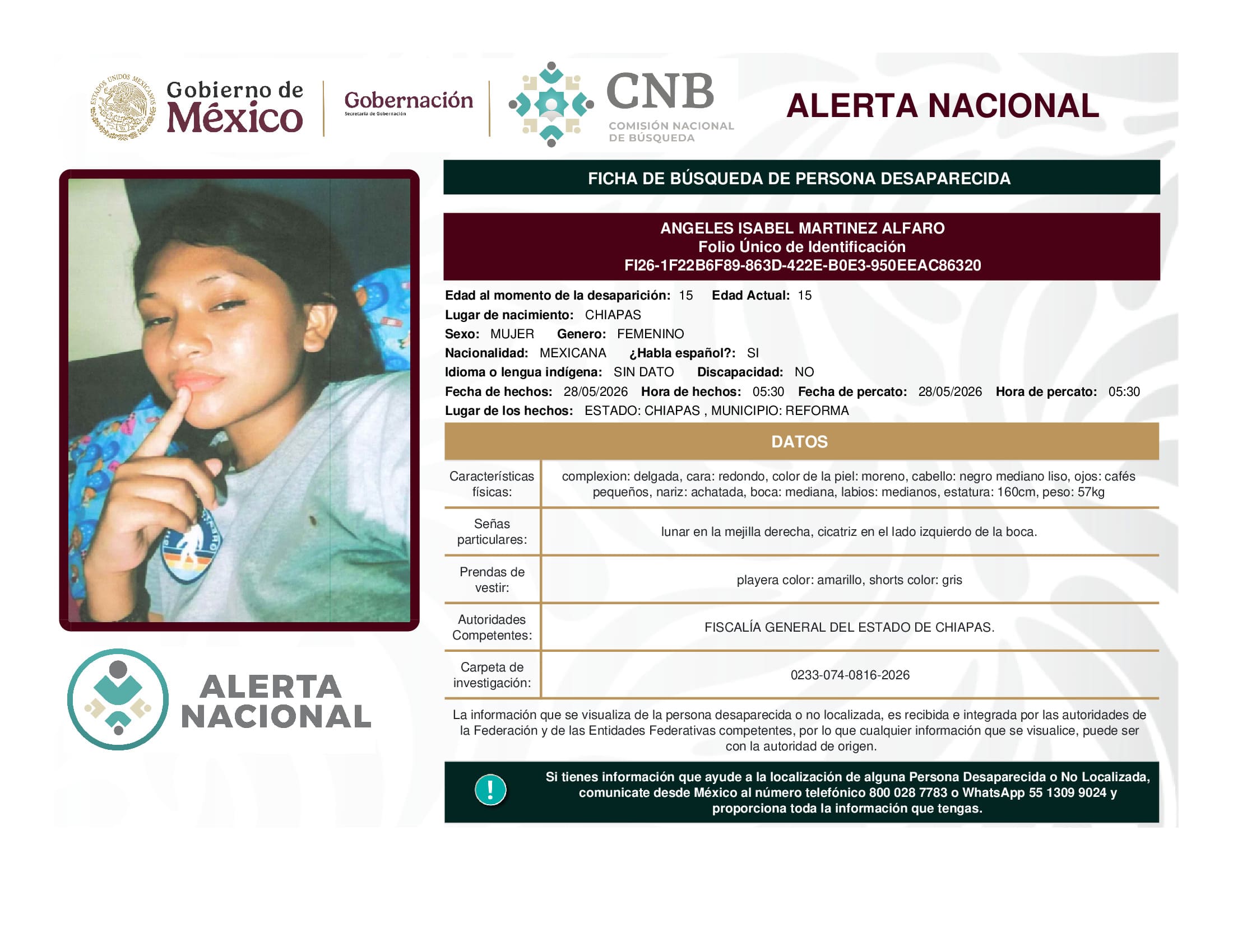 Persona desaparecida Angeles Isabel Martinez Alfaro