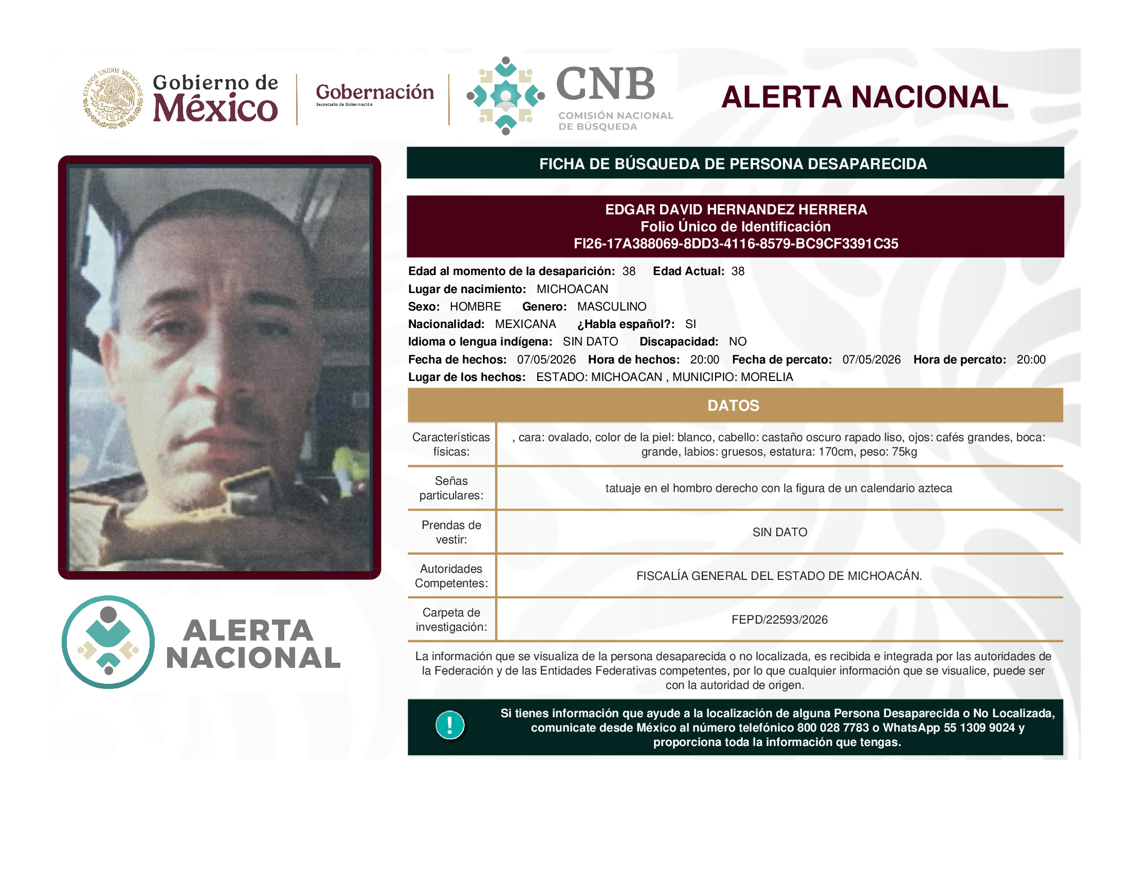 Persona desaparecida Edgar David Hernandez Herrera
