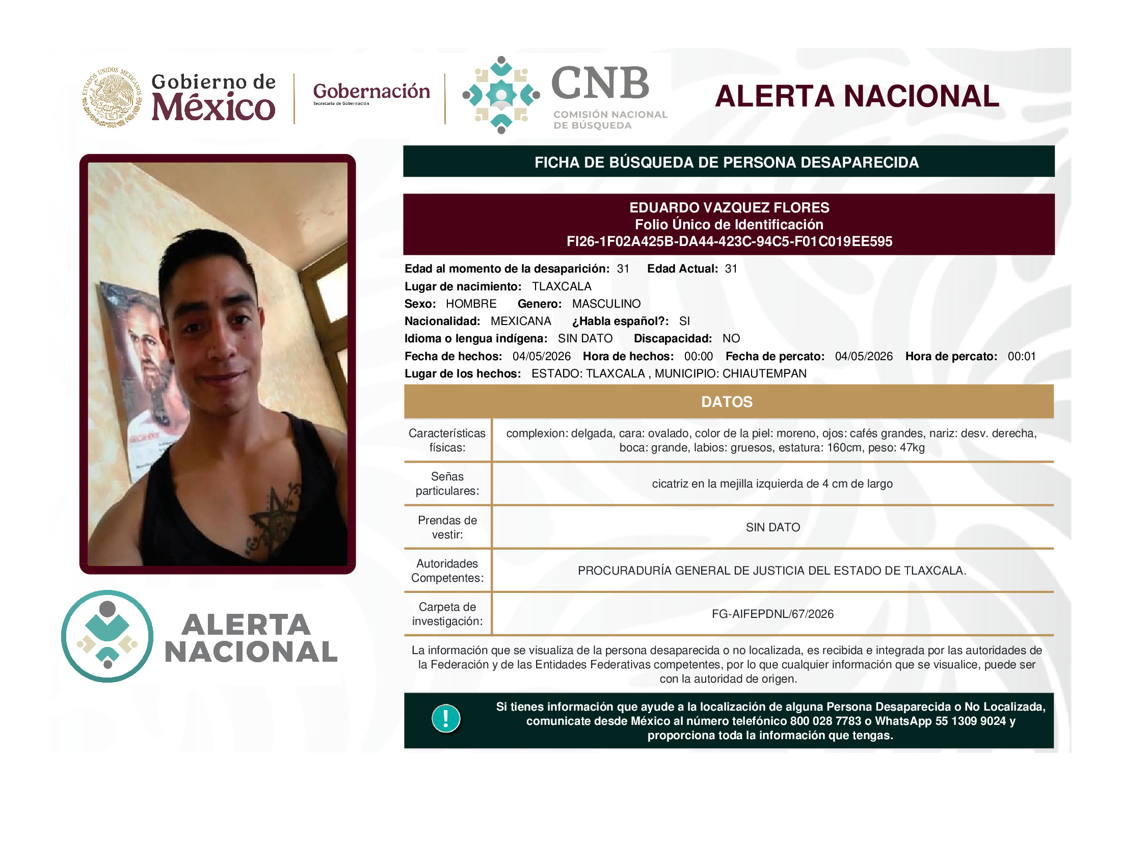 Persona desaparecida Eduardo Vazquez Flores