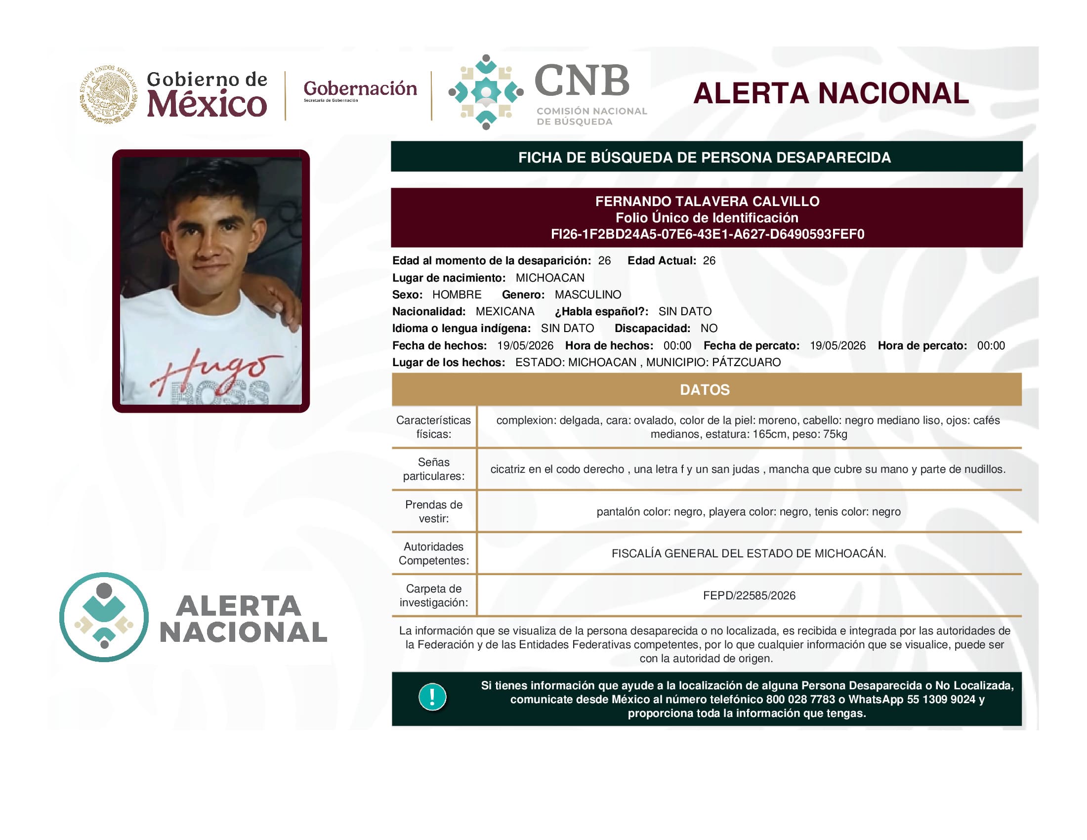 Persona desaparecida Fernando Talavera Calvillo