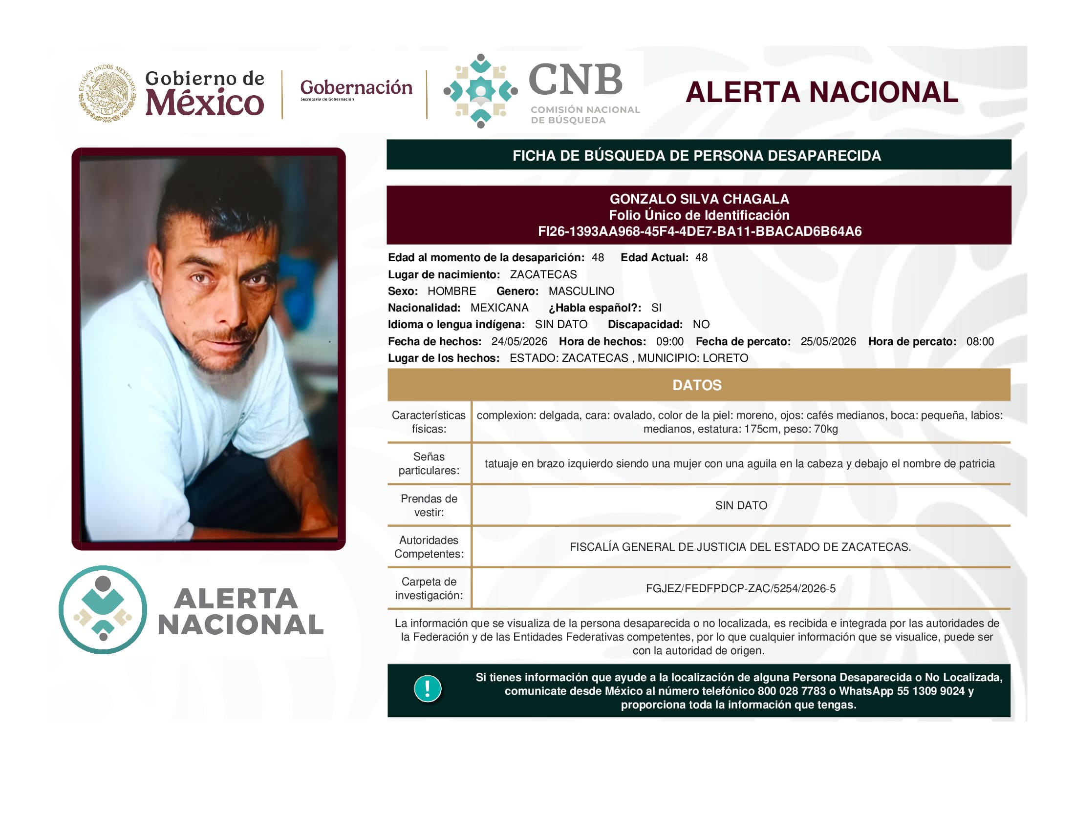 Persona desaparecida Gonzalo Silva Chagala