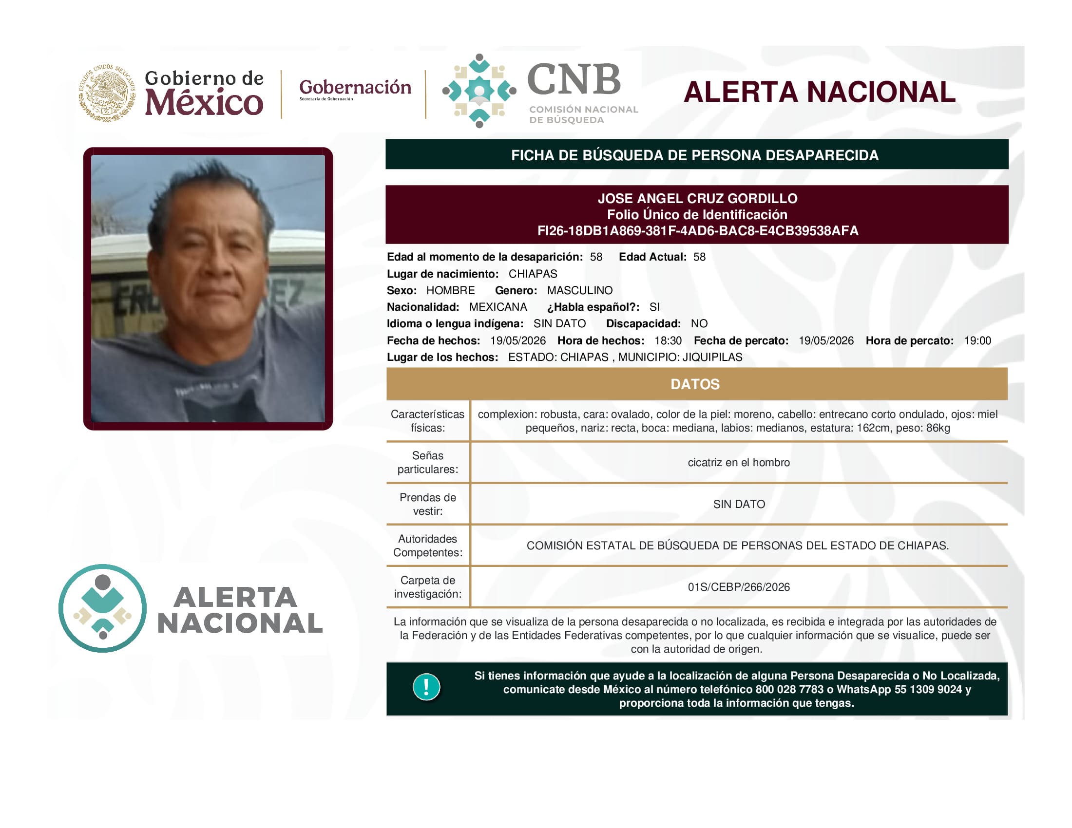Persona desaparecida Jose Angel Cruz Gordillo