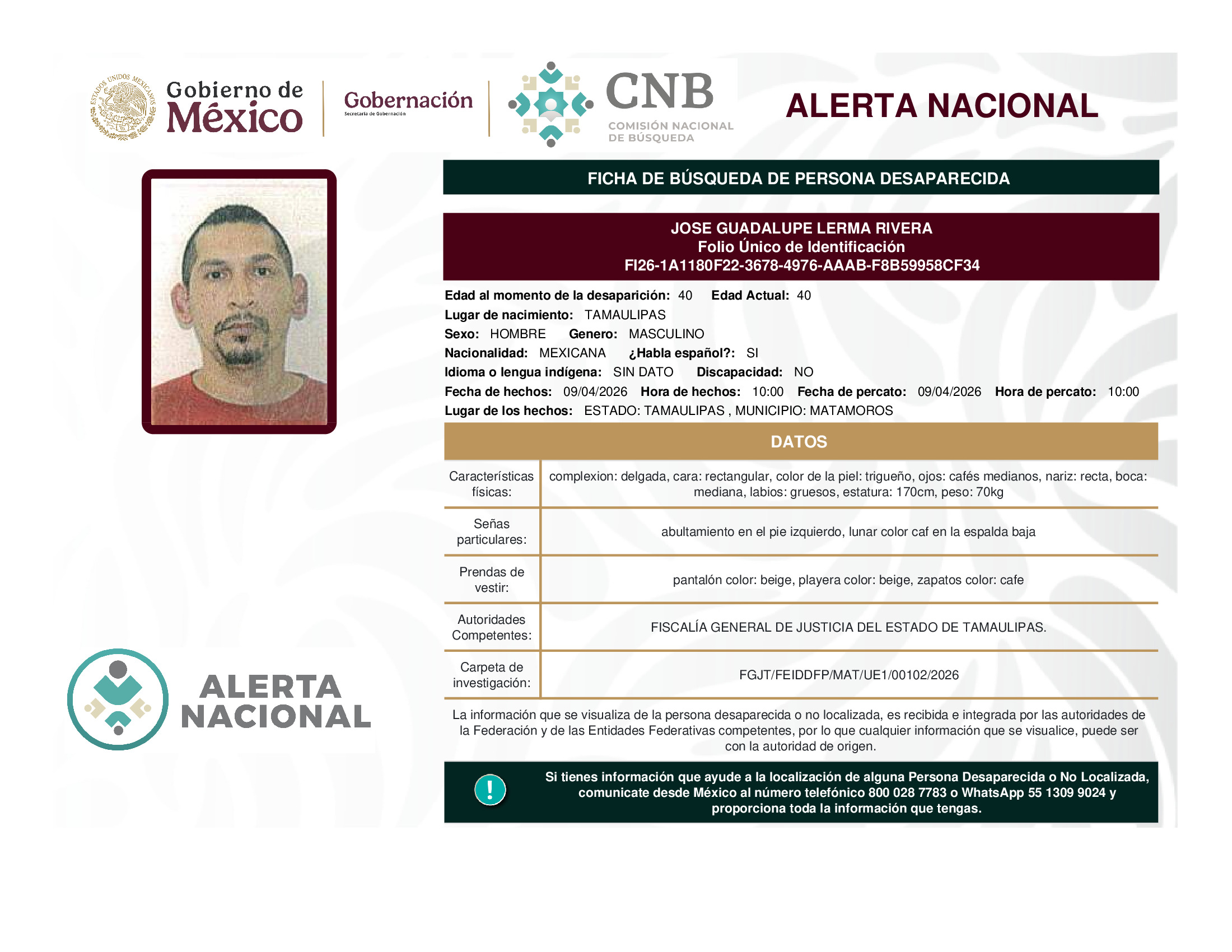 Persona desaparecida Jose Guadalupe Lerma Rivera