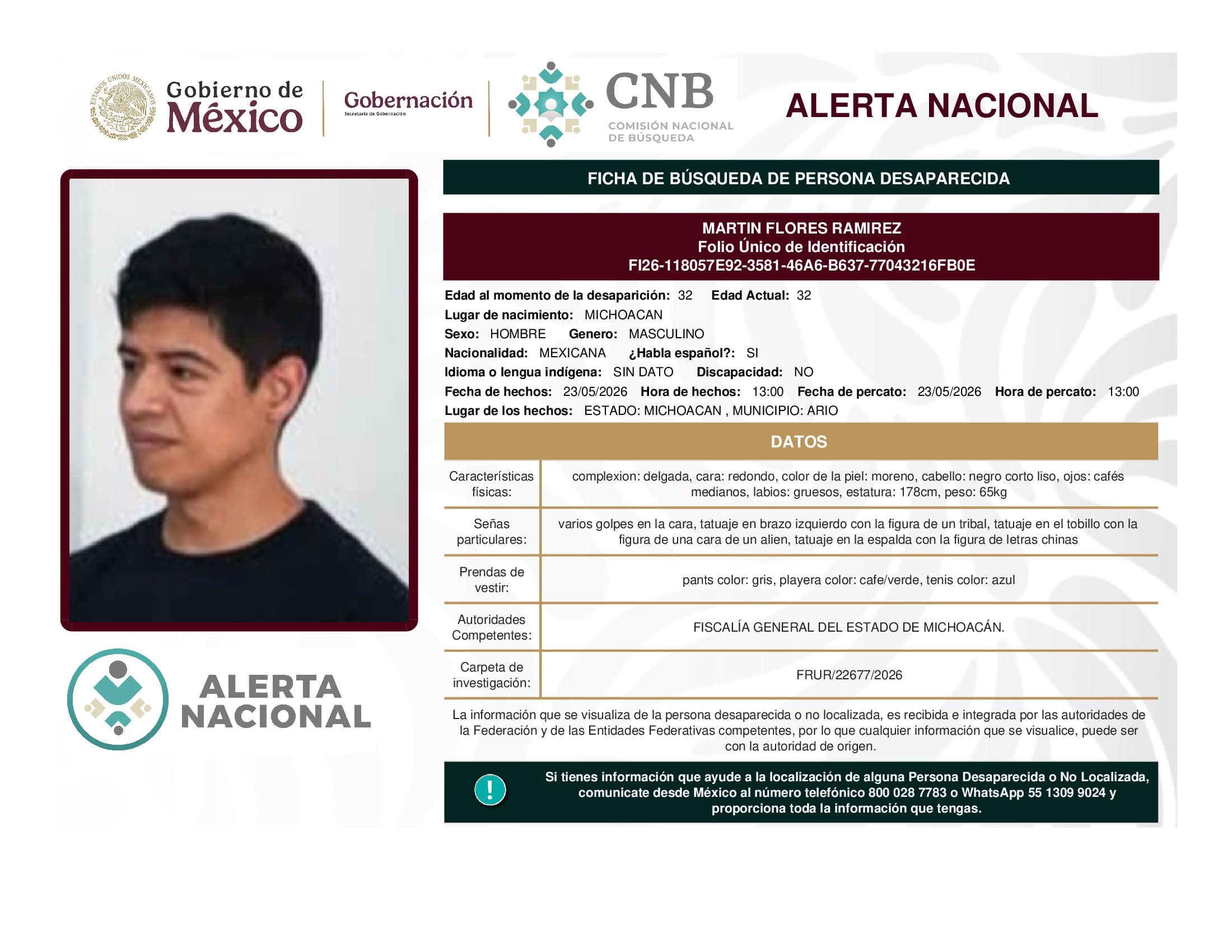 Persona desaparecida Martin Flores Ramirez