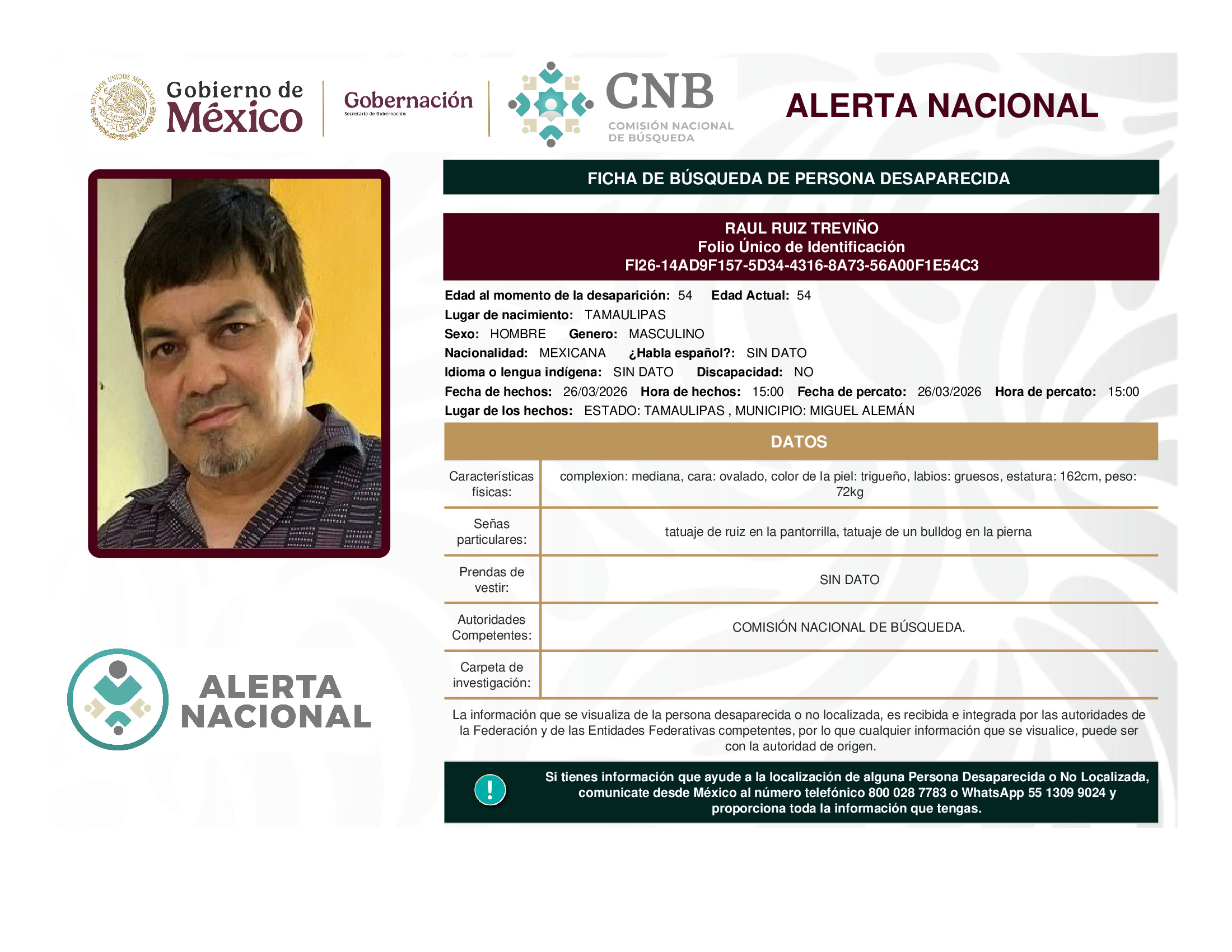 Persona desaparecida Raul Ruiz Trevino