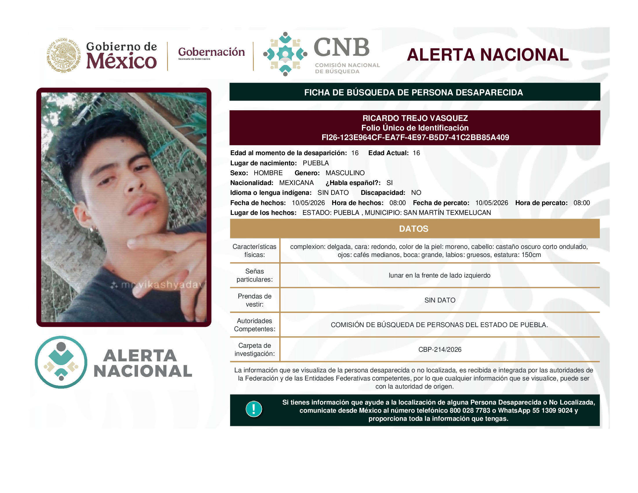 Persona desaparecida Ricardo Trejo Vasquez