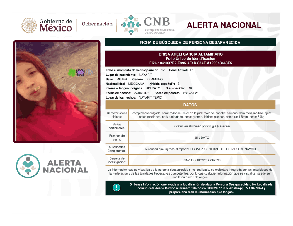 Persona desaparecida Brisa Areli García Altamirano