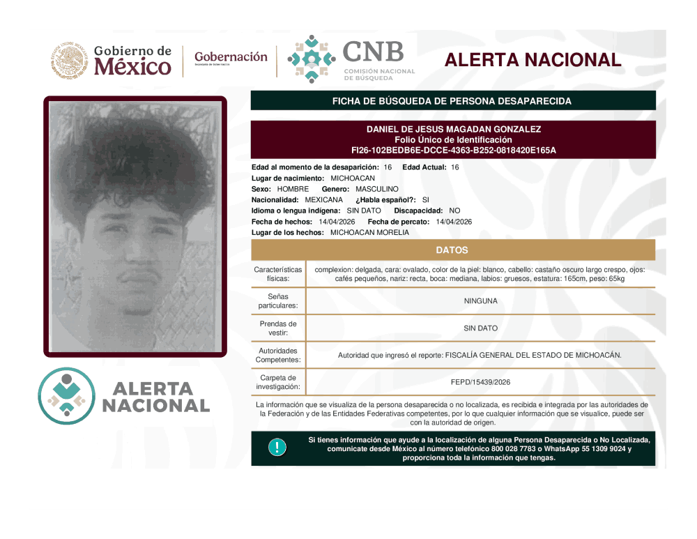 Persona desaparecida Daniel de Jesús Magadan González