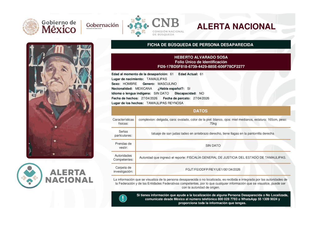 Persona desaparecida Heberto Alvarado Sosa