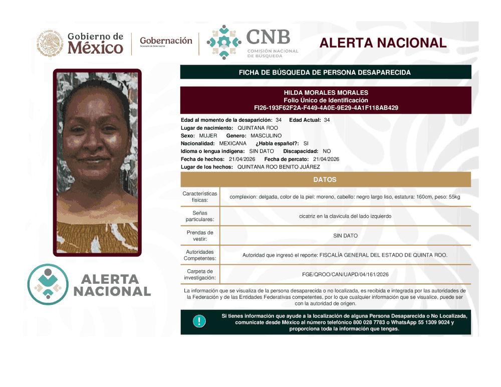 Persona desaparecida Hilda Morales Morales